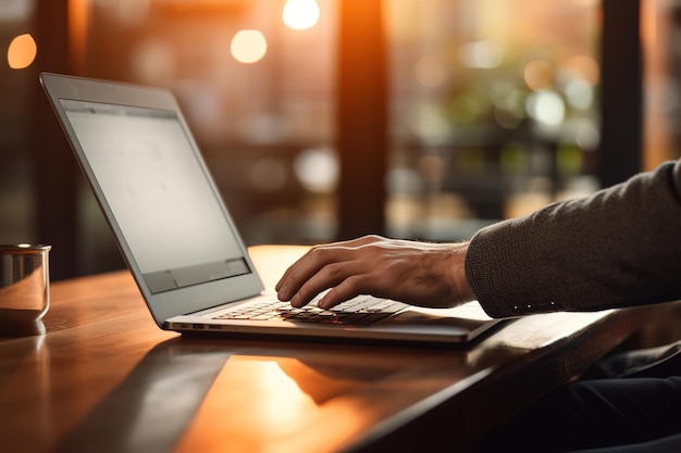 Homme travaillant sur un ordinateur portable au café