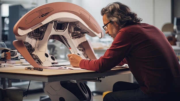 Homme travaillant sur un projet à la table Concentration de la productivité Créativité Station de travail