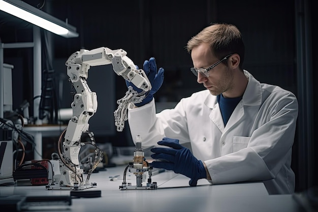 Un homme travaillant avec un robot dans un laboratoire