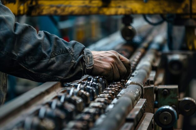 Photo un homme travaille sur une machine avec ses mains.