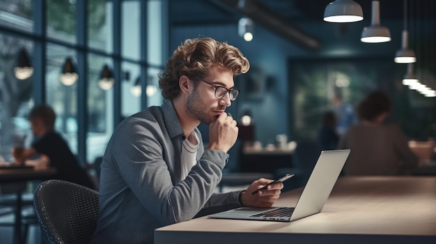 Un homme travaille sur son ordinateur portable au bureau.