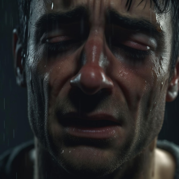 Un homme triste qui pleure.