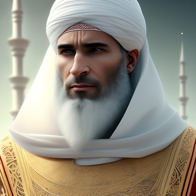 Un homme en turban blanc avec un bonnet bleu sur la tête.