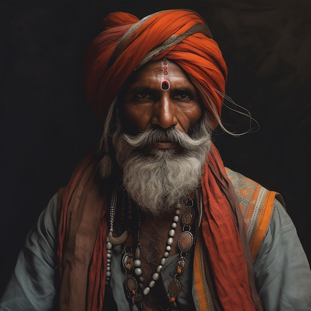 Un homme avec un turban et un turban rouge