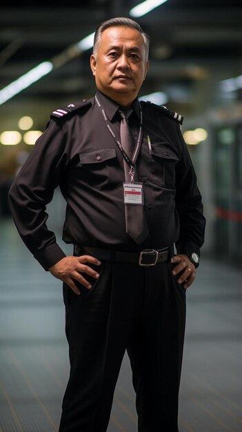 Photo un homme en uniforme debout, les mains sur les hanches