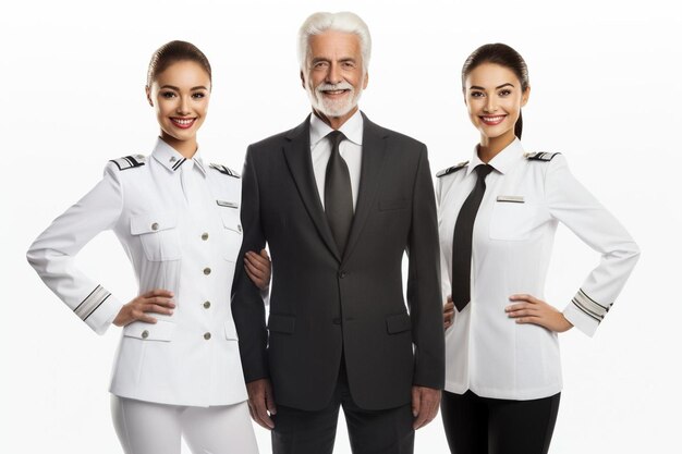 un homme en uniforme avec deux autres pilotes posant pour une photo