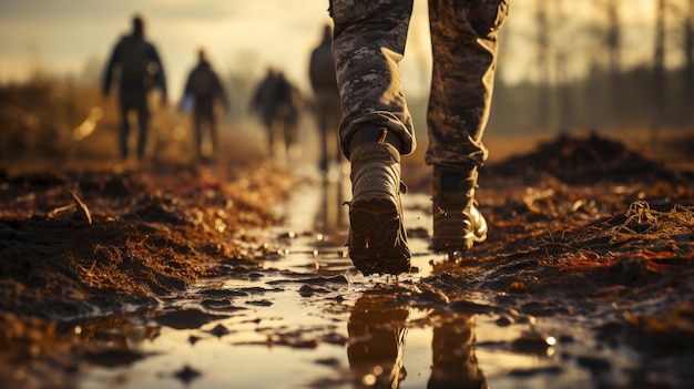 Photo un homme en uniforme militaire se promène dans la forêt.