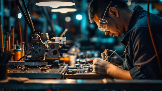 Homme utilisant des machines dans une usine