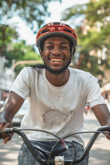 Photo un homme à vélo dans la rue