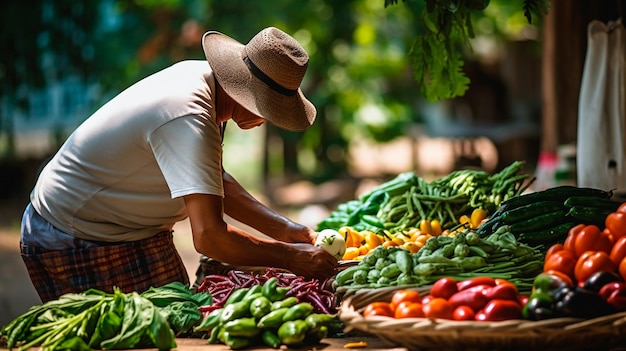 Homme vendant des légumes sur le marché