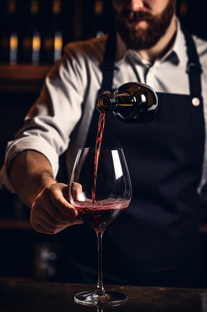 un homme verse du vin dans un verre