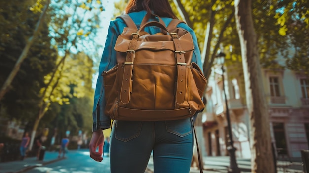 Photo un homme en veste de denim tenant une mallette brune retour à l'école.