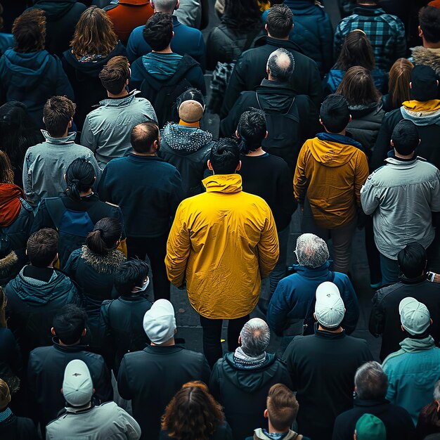 Photo un homme en veste jaune se démarque.