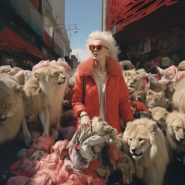 un homme en veste rouge se promène avec des moutons