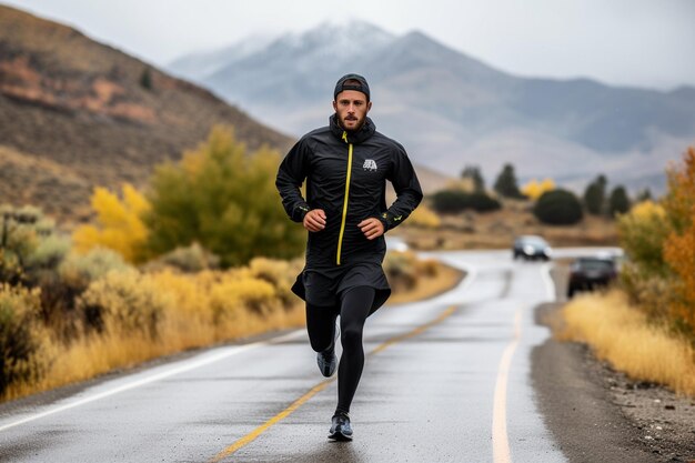 Un homme en vêtements de sport qui court sur la route.