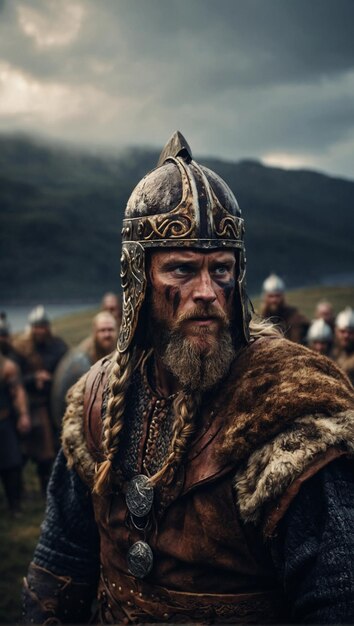 Un homme viking avec un casque.