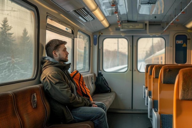 Un homme voyageant en train.