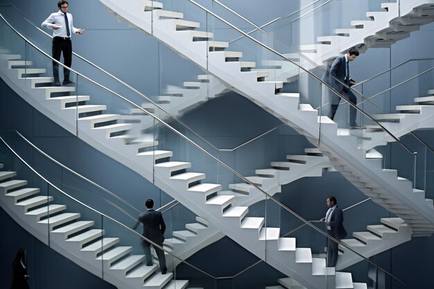 Les hommes d'affaires sur les escaliers des bureaux