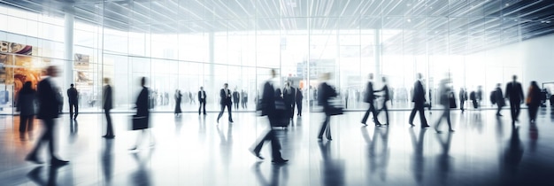 Hommes d'affaires flous dans un bureau moderne en verre