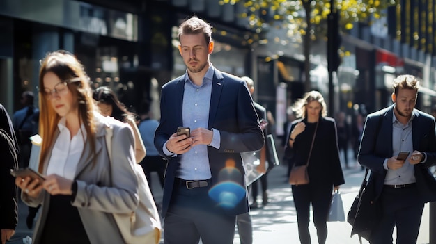 Des hommes d'affaires marchant dans la rue.