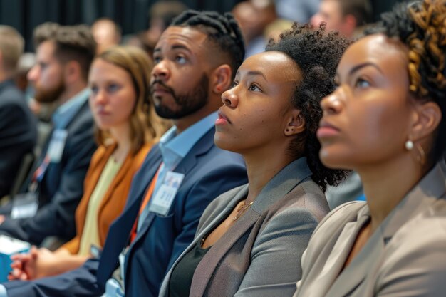 Photo des hommes d'affaires multiraciaux participent à un événement éducatif au centre de congrès.