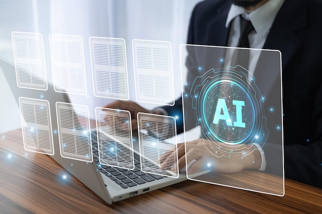 Les hommes d'affaires utilisent la technologie d'intelligence artificielle pour améliorer l'intelligence commerciale en fournissant des capacités d'analyse et de prévision des données en temps réel