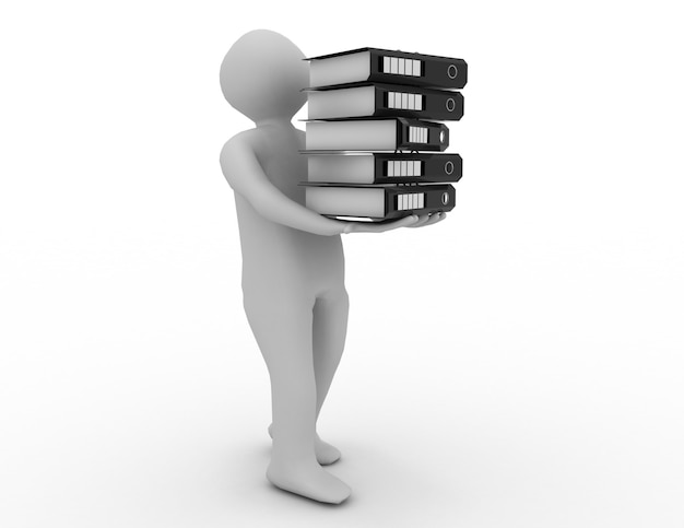 Hommes avec archive à partir de dossiers sur fond blanc isolé. illustration de rendu 3D