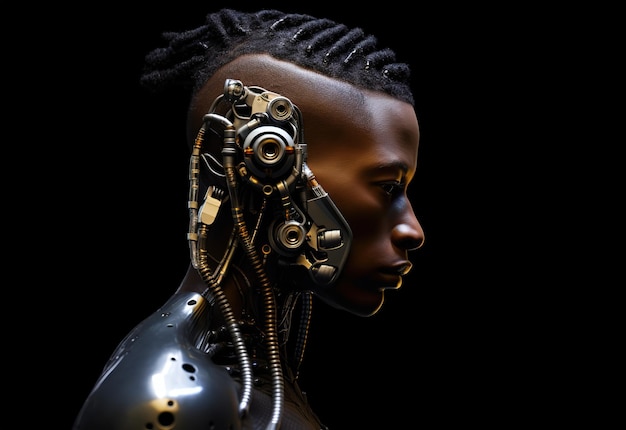 Les hommes cyborgs africains, les humains, l'IA, le cocnept.