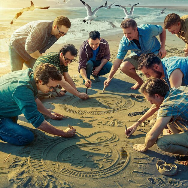 Photo des hommes dessinent sur la plage.