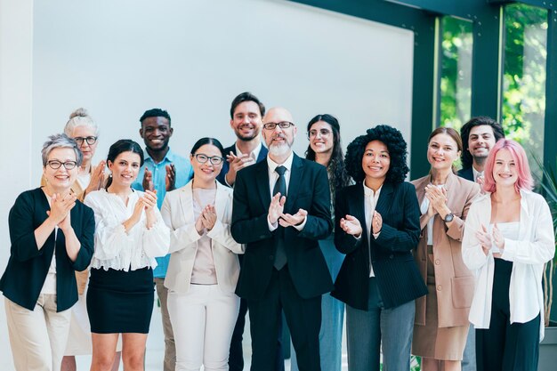 Des hommes et des femmes d'affaires organisent une fête d'entreprise.