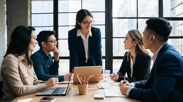 Des hommes et des femmes d'affaires se rencontrent pour échanger des idées