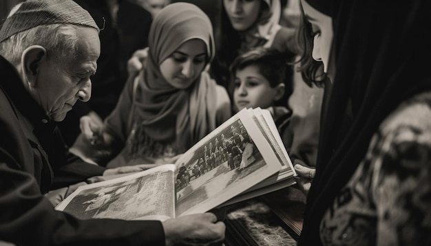 Hommes et femmes lisant ensemble la Bible à l'extérieur générés par l'IA