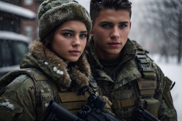 Des hommes et des femmes militaires photoréalistes