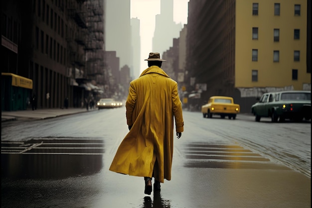 Hommes avec manteau jaune à New York City