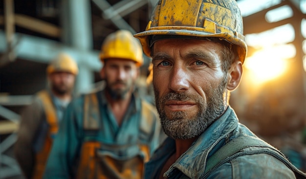 Photo des hommes posant au travail sur un chantier de construction