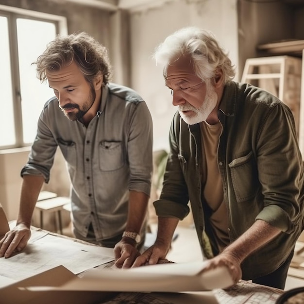 hommes qui envisagent de rénover leur maison