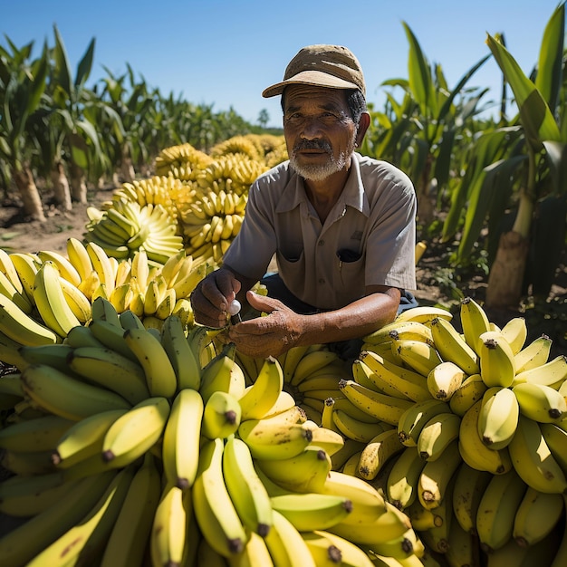 Les hommes récoltent des bananes sur une plantation