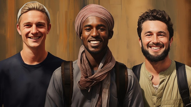 Photo hommes souriants de différentes cultures dans la vie urbaine