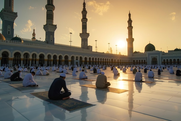 Les hommes viennent à la mosquée de Médine pour la prière du vendredi avant le lever du soleil.