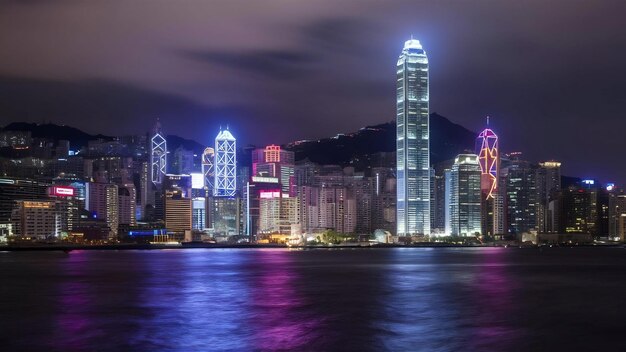 Photo hong kong la nuit à victoria harbour