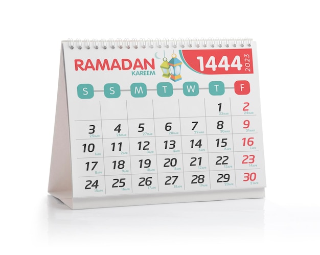 Horaire du calendrier de bureau du mois sacré du Ramadan 2023 sur blanc