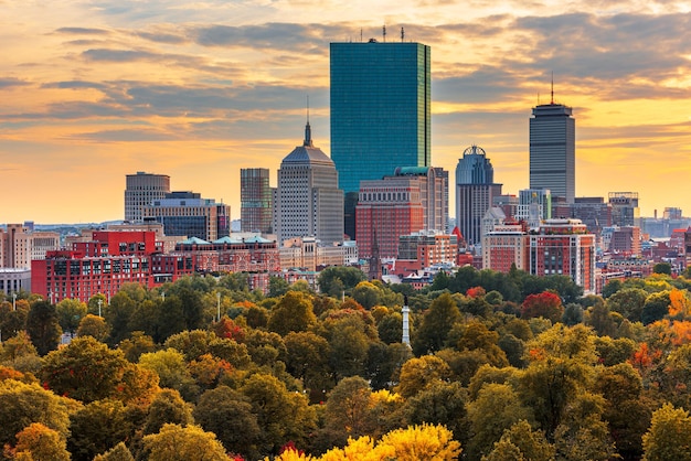 L'horizon de Boston dans le Massachusetts aux États-Unis au-dessus de Boston Common