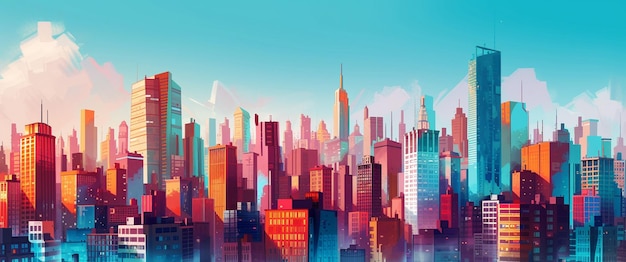 L'horizon coloré de la ville avec des lignes audacieuses et des couleurs vives