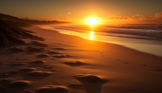 Photo l'horizon doré reflète la beauté tranquille du littoral tropical au crépuscule généré par l'ia