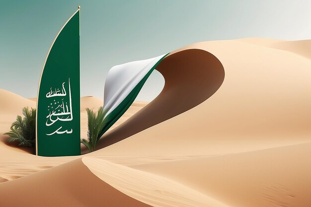 Photo l'horizon du royaume d'arabie saoudite avec la nature le drapeau de l'arabie saoudite célébrant la journée nationale modèle de conception abstraite