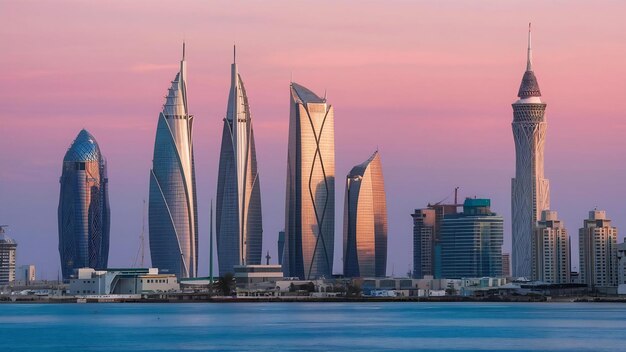 Photo l'horizon étonnant de manama avec l'emblématique bahreïn world trade center ou bâtiment bwtc et le united t