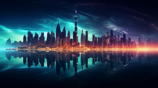 l'horizon futuriste brille dans la nuit noire de Dubaï