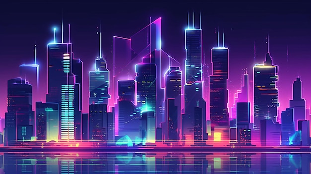 L'horizon futuriste brille dans la nuit sombre de Dubaï générée par l'IA