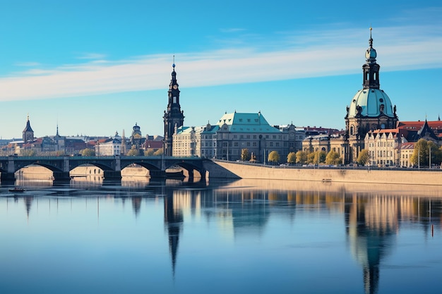 L'horizon historique de Dresde avec l'église Frauenkirche sur l'Elbe