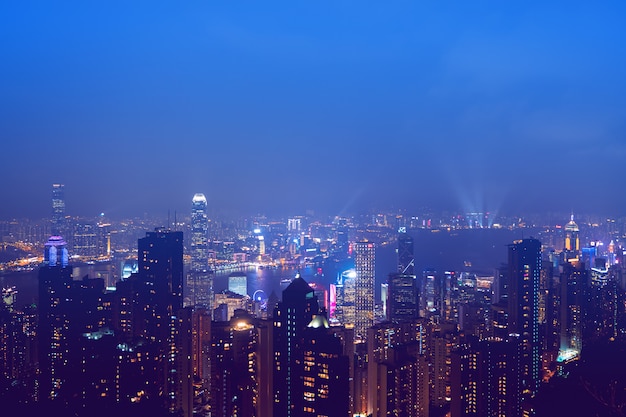 Horizon De Hong Kong Dans La Nuit.